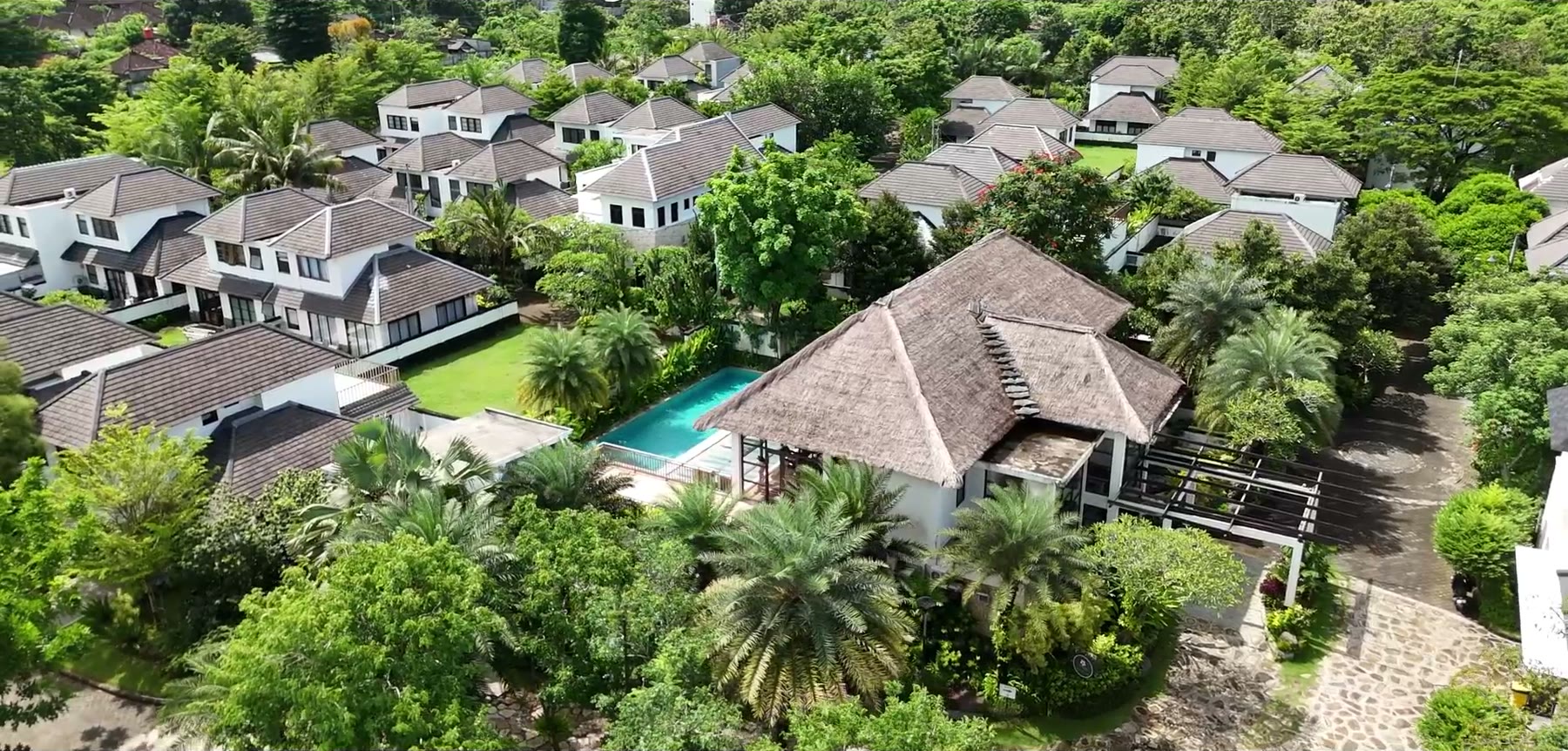 Aerial view of the villa cluster