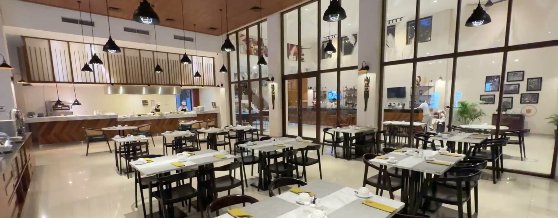 The dining room and open kitchen